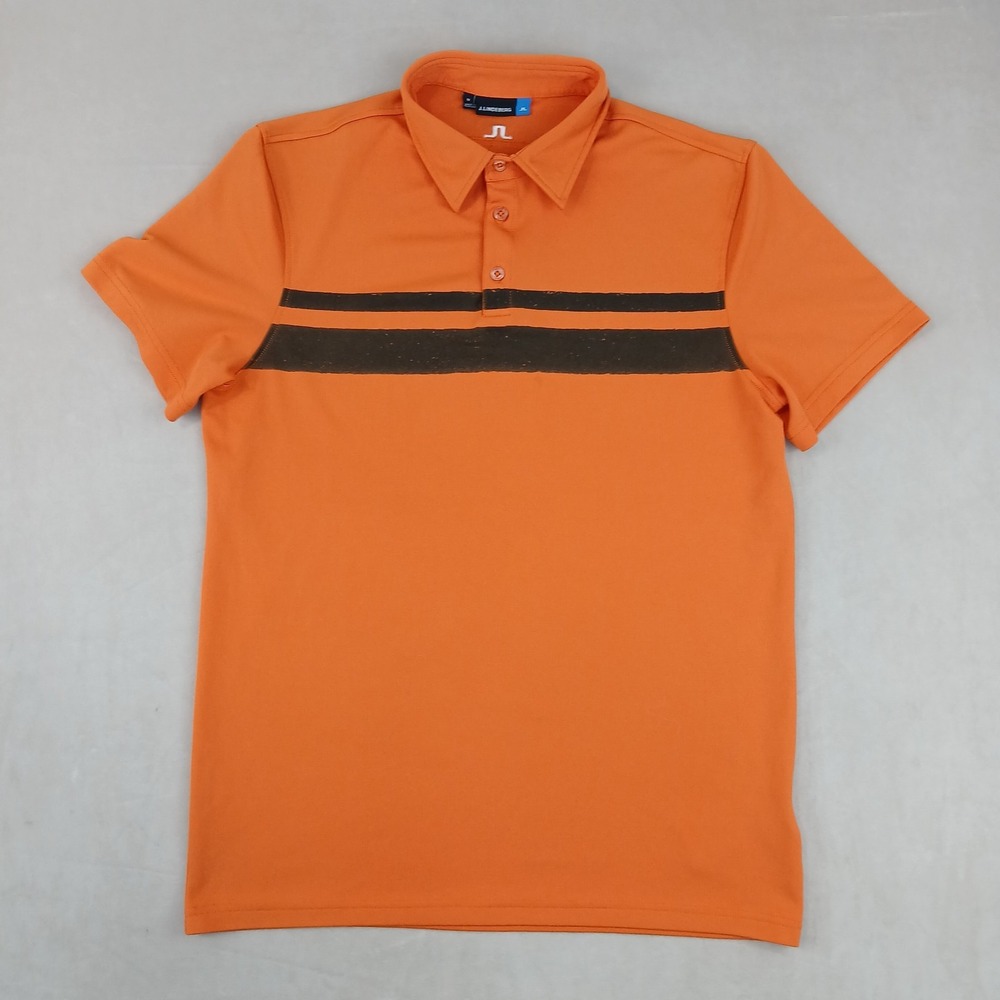 J Lindeberg Medium Mens Polo Shirt Orange 19x26 FLAWS **Fits A‎ Small **